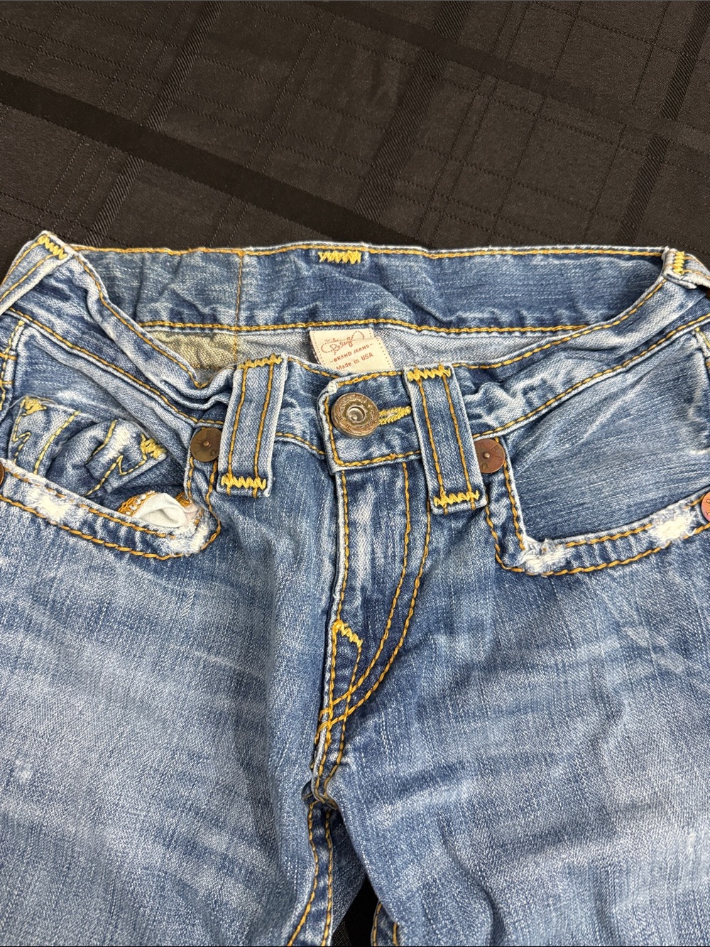 True Religion Men Jeans Straight Light Blue Distressed - Picture 3 of 5